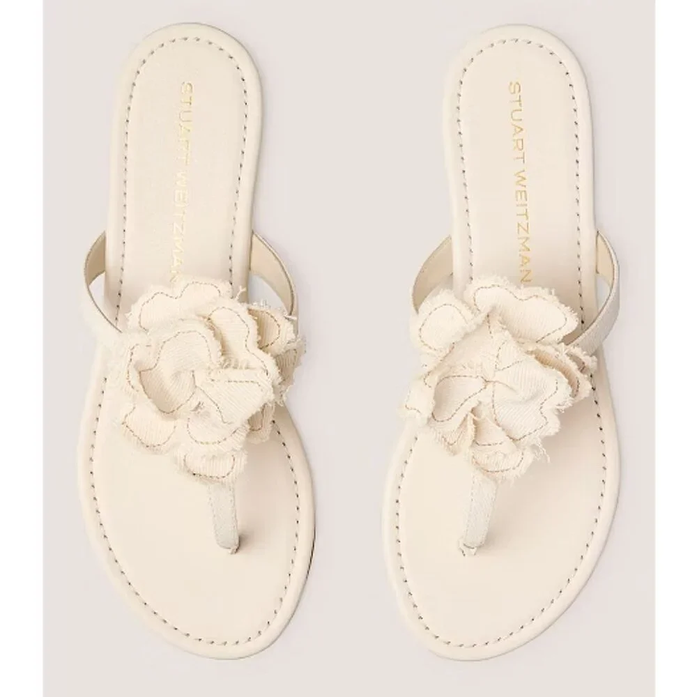 NWT Stuart Weitzman Cream RIO T-STRAP SANDAL Size 5.5